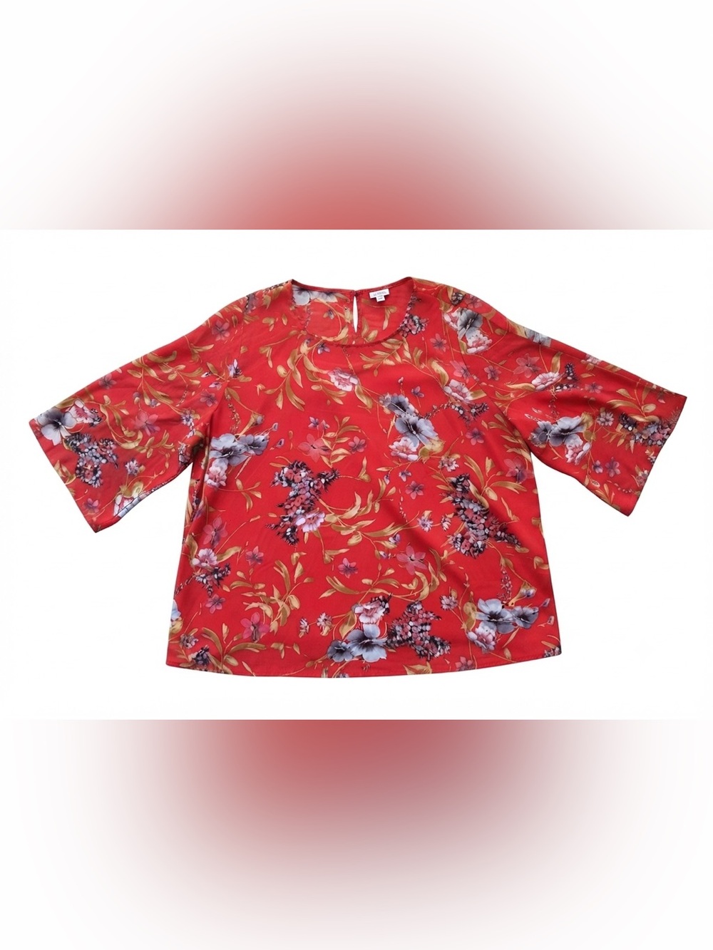 Avenue Red Floral Bell Sleeve Blouse Plus Size 30/32